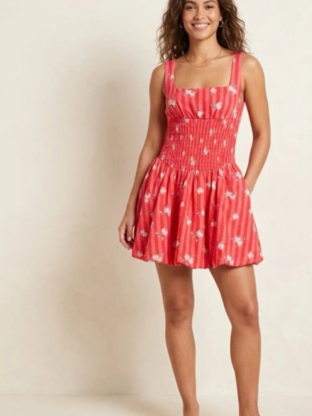 Anthropologie — Striped Floral Smocked Mini Dress